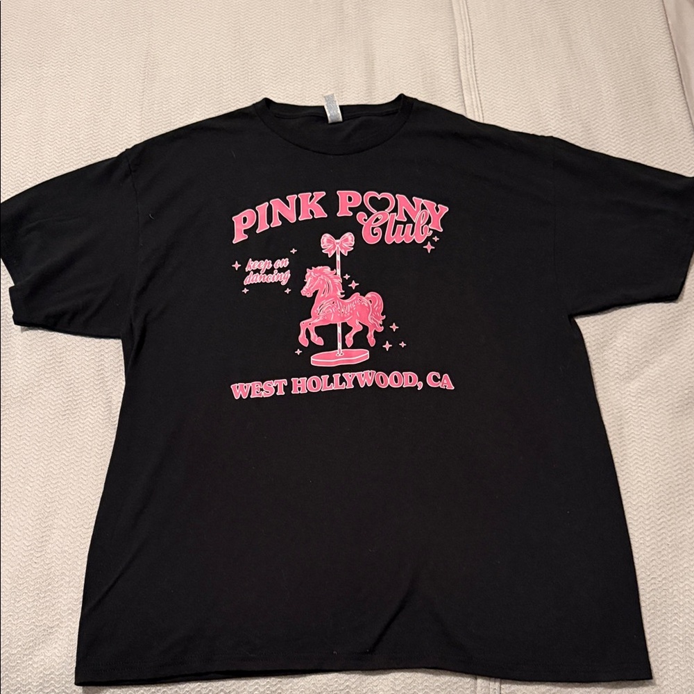 Black T-Shirt with Pink Pony Club Graphic